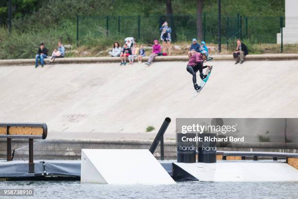 2nd place Marie Rougier of France competes during the Wakeboard Women Final during the FISE on May 12, 2018 in Montpellier, France.