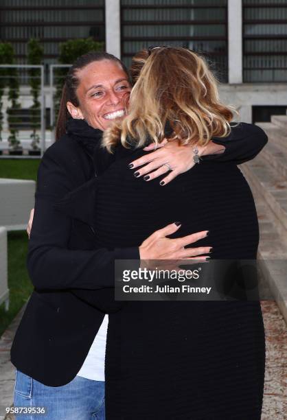 Laura Ceccarelli, WTA Supervisor presents Roberta Vinci of Italy with a gift after her retirement during day three of the Internazionali BNL d'Italia...