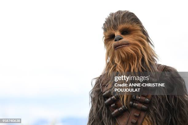 Chewbacca poses on May 15, 2018 during a photocall for the film "Solo : A Star Wars Story" at the 71st edition of the Cannes Film Festival in Cannes,...