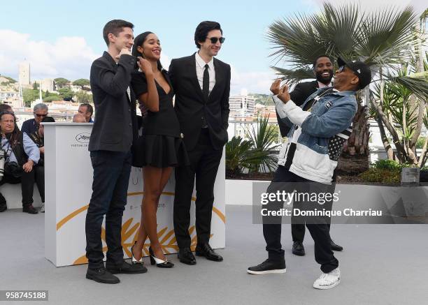 Topher Grace, Laura Harrier, Adam Drive, Spike Lee and John David Washington attend the photocall for the "BlacKkKlansman" during the 71st annual...