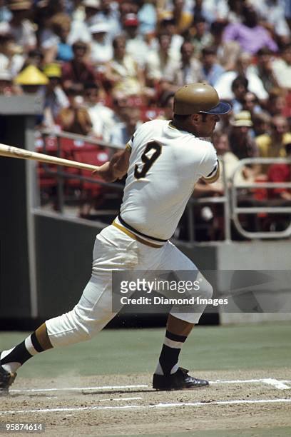 Secondbaseman Bill Mazeroski of the Pittsburgh Pirates watches a ball he's just hit during a game in July, 1971 at Three Rivers Stadium in...