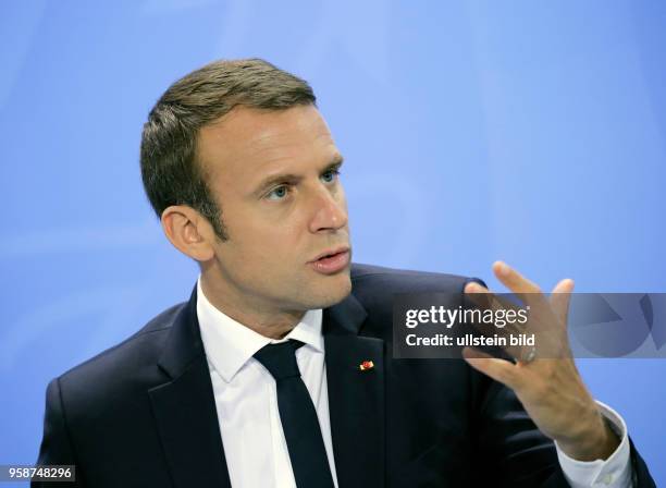 Emmanuel Macron, Präsident der Französischen Republik, Deutschland, Berlin, Bundeskanzleramt, Pressestatements von BK’in Merkel und der teilnehmenden...