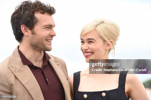 Alden Ehrenreich and Emilia Clarke attend "Solo: A Star Wars Story" Photocall during the 71st annual Cannes Film Festival at Palais des Festivals on...