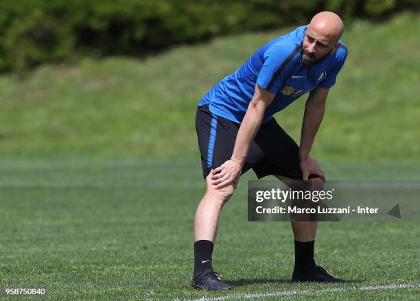 Borja Valero of FC Internazionale looks on during the FC Internazionale training session at the club's training ground Suning Training Center in...