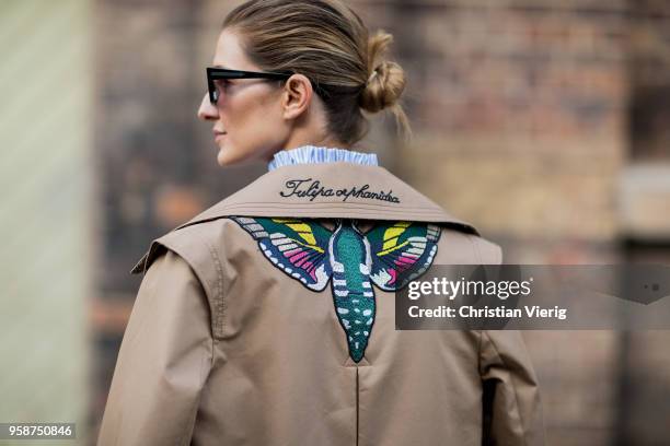 Kate Waterhouse wearing trench coat during Mercedes-Benz Fashion Week Resort 19 Collections at Carriageworks on May 15, 2018 in Sydney, Australia.