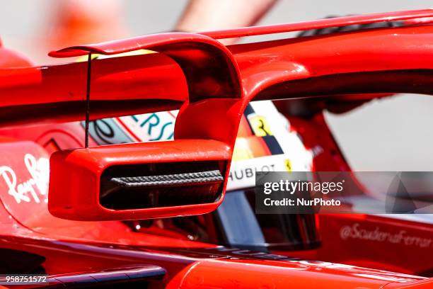 Ferrari mirror on the halo during the Spanish Formula One in-season young drivers Tests at Circuit de Barcelona - Catalunya on 15th and 16th of...