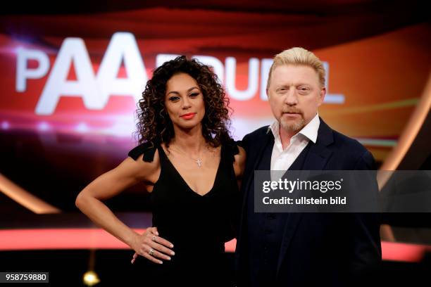 Anne Gesthuysen und ihr Ehemann Frank Plasberg fordern in dem Quiz "Paarduell" das Herausforderer-Paar Lilly und Boris Becker zum Wissensduell. Jörg...