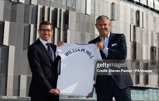 Tottenham Hotspur's Head of Partnerships, Fran Jones and William Hill Chief Digital Officer, Ulrik Bengtsson, during a photocall as Tottenham Hotspur...