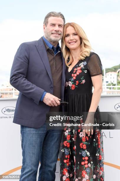 John Travolta and Kelly Preston attends "Rendezvous With John Travolta - Gotti" Photocall during the 71st annual Cannes Film Festival at Palais des...