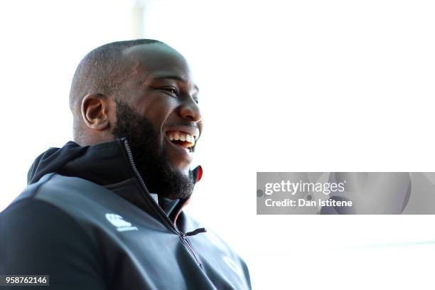 Beno Obano of England talks to the media at the Brighton Malmaison Hotel on May 15, 2018 in Brighton, England.