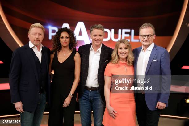 Anne Gesthuysen und ihr Ehemann Frank Plasberg fordern in dem Quiz "Paarduell" das Herausforderer-Paar Lilly und Boris Becker zum Wissensduell. Jörg...