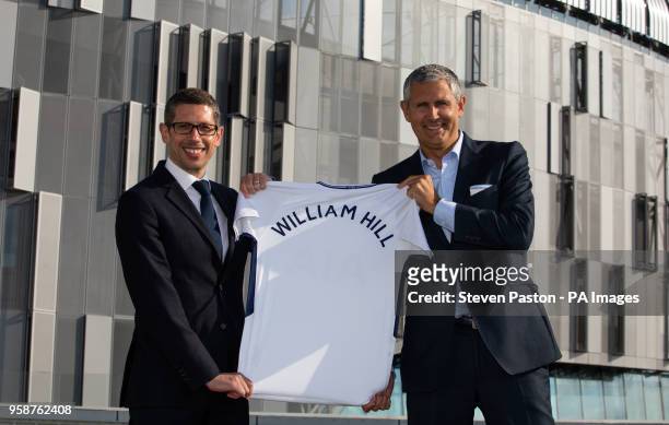 Tottenham Hotspur's Head of Partnerships, Fran Jones and William Hill Chief Digital Officer, Ulrik Bengtsson, during a photocall as Tottenham Hotspur...