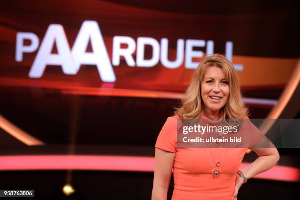 Anne Gesthuysen und ihr Ehemann Frank Plasberg fordern in dem Quiz "Paarduell" das Herausforderer-Paar Lilly und Boris Becker zum Wissensduell. Jörg...