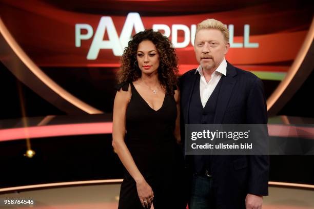 Anne Gesthuysen und ihr Ehemann Frank Plasberg fordern in dem Quiz "Paarduell" das Herausforderer-Paar Lilly und Boris Becker zum Wissensduell. Jörg...