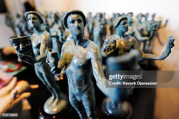 Several "The Actor" statuettes for the 16th annual Screen Actors Guild Awards are seen at the American Fine Arts Foundry on January 19, 2010 in...