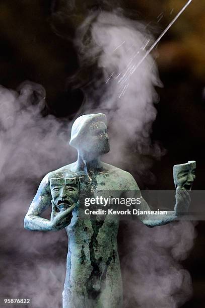 Smoke rises after a worker applies the green-black patina to an "The Actor" statuette at the American Fine Arts Foundry on January 19, 2010 in...