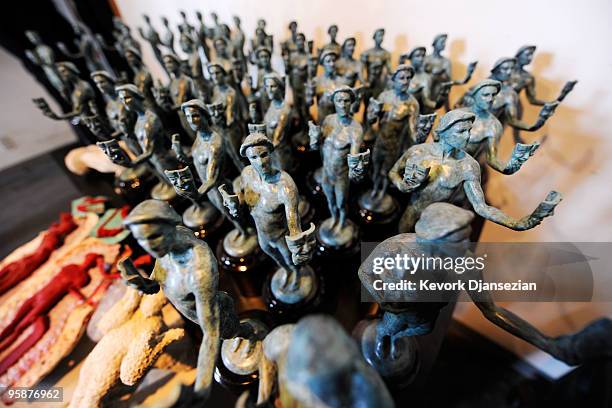 Several "The Actor" statuettes for the 16th annual Screen Actors Guild Awards are seen at the American Fine Arts Foundry on January 19, 2010 in...