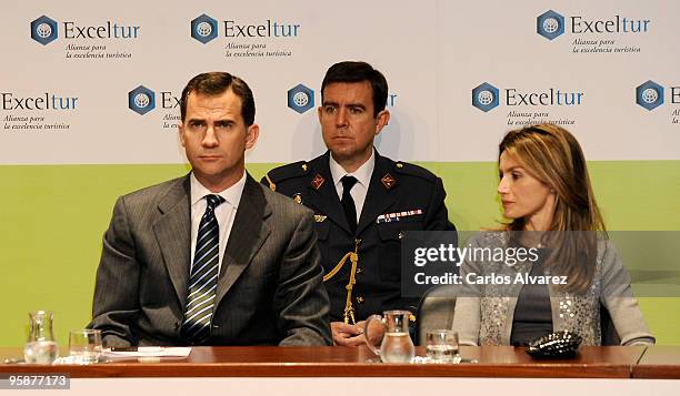 Prince Felipe of Spain and Princess Letizia of Spain attend "Lidereazgo Turistico" forum at Palacio de Congresos on January 19, 2010 in Madrid, Spain.