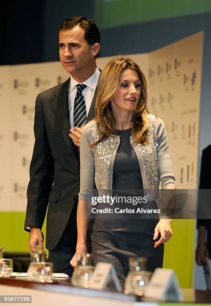 Prince Felipe of Spain and Princess Letizia of Spain attend "Lidereazgo Turistico" forum at Palacio de Congresos on January 19, 2010 in Madrid, Spain.