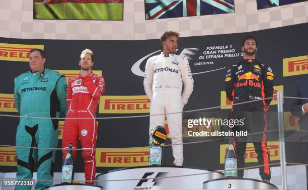 Podium, Sebastian Vettel, Scuderia Ferrari, Lewis Hamilton; Mercedes Grand Prix, Daniel Ricciardo, Red Bull Racing, formula 1 GP, Spanien in...