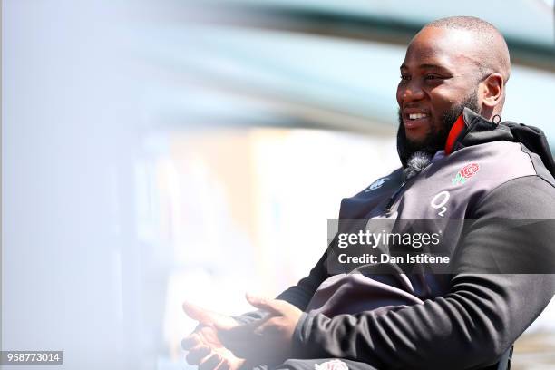 Beno Obano of England talks to the media at the Brighton Malmaison Hotel on May 15, 2018 in Brighton, England.