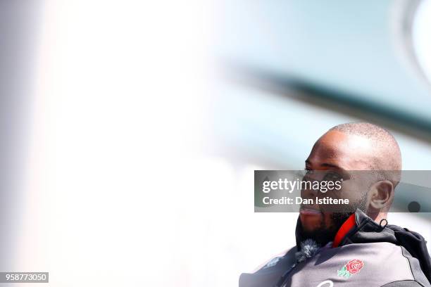 Beno Obano of England talks to the media at the Brighton Malmaison Hotel on May 15, 2018 in Brighton, England.