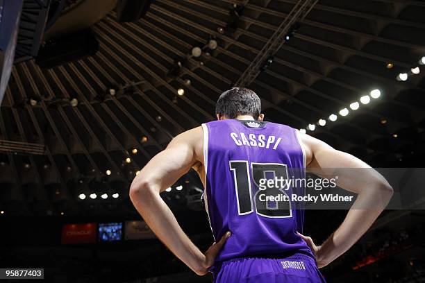 Omri Casspi of the Sacramento Kings is shown during the game against the Golden State Warriors at Oracle Arena on January 8, 2010 in Oakland,...