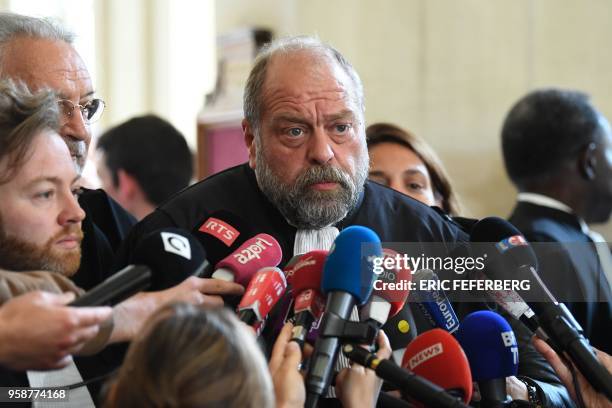 Eric Dupond-Moretti, one of the lawyers of former French budget minister Jerome Cahuzac, speaks to journalists after the hearing of Cahuzac's appeal...