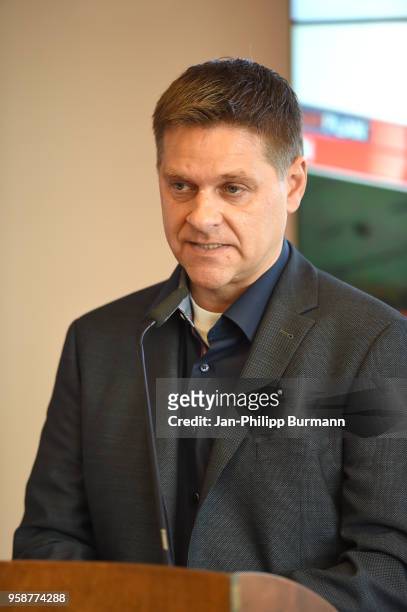 Oliver Ruhnert of 1 FC Union Berlin during the press conference at Stadion an der alten Foersterei on May 15, 2018 in Berlin, Germany.