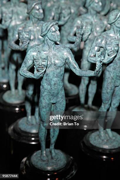 The finished solid bronze statuettes at the during the casting of the "Actor" for the 2010 Screen Actors Guild Awards at American Fine Arts Foundry...