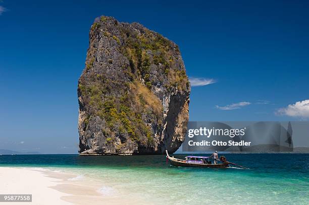 longtailboat, limestone stack in sea, ko poda - koh poda stock pictures, royalty-free photos & images