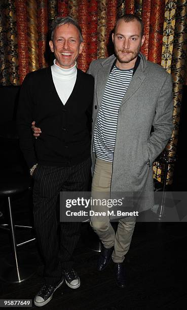 Patrick Cox and James Small attend the afterparty following the press night of 'Six Degrees Of Separation', at Aqua on January 19, 2010 in London,...