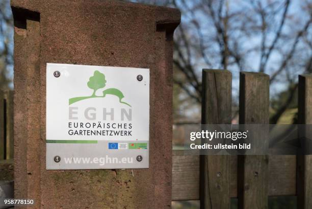 Botanischer Garten in Gütersloh, Schild Europäisches Gartennetzwerk