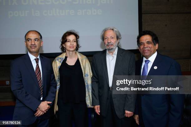 Chairman of the Department of Culture and Information in Sharjah, Abdullah Al Owais, General Director of UNESCO Audrey Azoulay, Member of the...