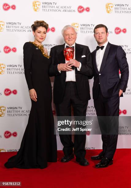 Presenters Emma Willis and Dermot O'Leary with Sir David Attenborough with the award for Virgin TV Must See Moment for 'Blue Planet II', pose in the...