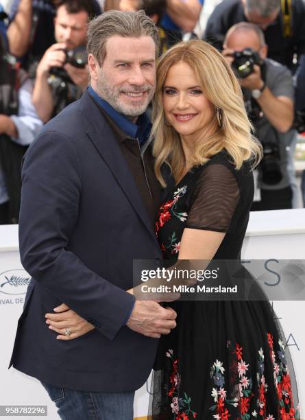 John Travolta and Kelly Preston attend the photocall for the "Gotti" during the 71st annual Cannes Film Festival at Palais des Festivals on May 15,...