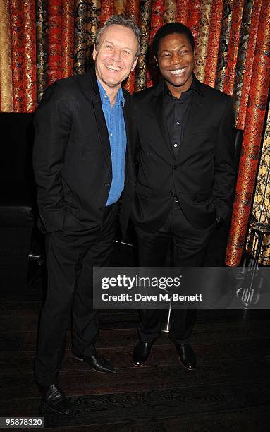 Anthony Head and Obi Abili attend the afterparty following the press night of 'Six Degrees Of Separation', at Aqua on January 19, 2010 in London,...