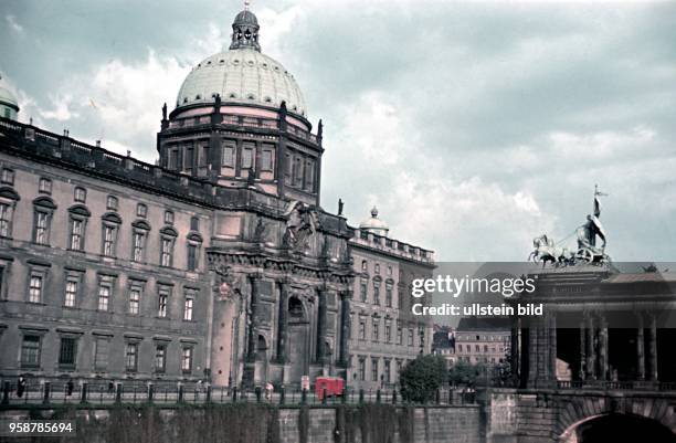 Berlin City Palace Stadtschloss with dome and National Kaiser Wilhelm Monument