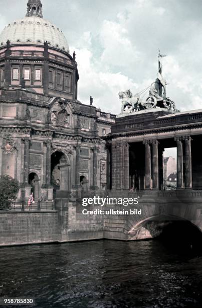 Berlin City Palace Stadtschloss with dome and National Kaiser Wilhelm Monument