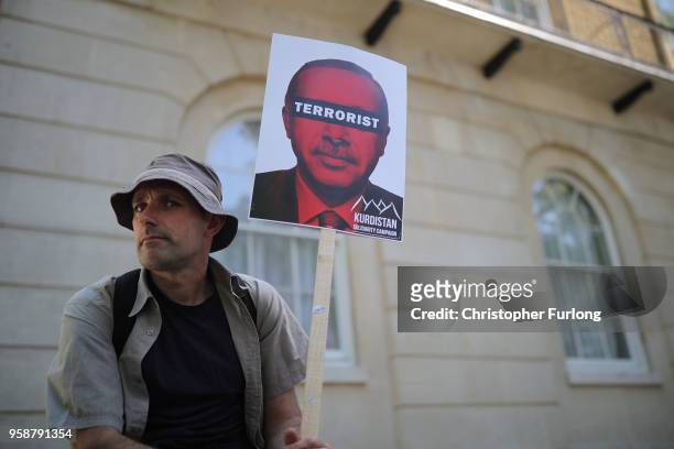 Anti-Erdogan protesters demonstrate on Whitehall outside Downing Street as Turkish President Recep Tayyip Erdogan meets the Prime Minister, on May...