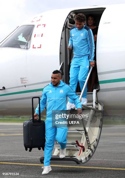 In this handout image provided by UEFA Dimitri Payet of Olympique de Marseille arrives ahead of the the UEFA Europa League Final against Club...