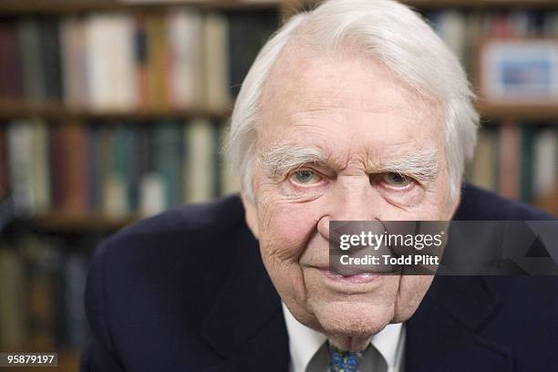 Writer and television commentator Andy Rooney poses for a portrait session on January 8, 2010 at his "60 Minutes" office in New York, NY.