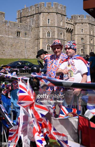 Royal fans Terry Hutt and John Loughrey set up their positions ahead of a four day wait for the royal wedding of Prince Harry and Meghan Markle, on...