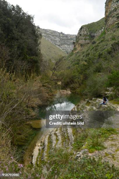 Teich, Fluss, Schlucht, Cavagrande del Cassibile, Sizilien, Italien