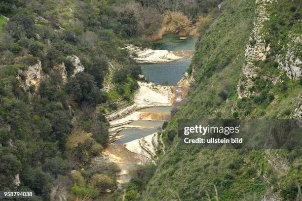 Teiche, Fluss, Schlucht, Cavagrande del Cassibile, Sizilien, Italien