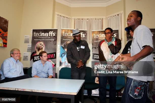 Australian Prime Minister Kevin Rudd meets with HRH Prince William and members of the Ted Noffs Foundation at a Randwick community centre on the...