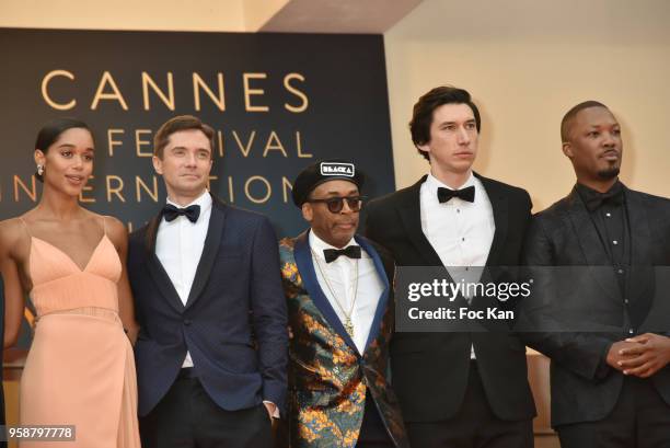 Laura Harrier, Topher Grace, director Spike Lee, Adam Driver and Corey Hawkins attend the screening of 'Blackkklansman' during the 71st annual Cannes...