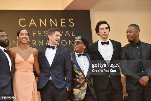 Laura Harrier, Topher Grace, director Spike Lee, Adam Driver and Corey Hawkins attend the screening of 'Blackkklansman' during the 71st annual Cannes...