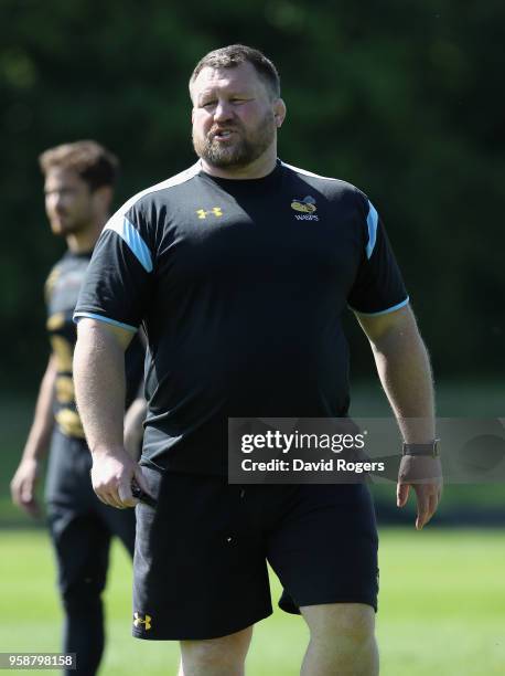 Dai Young, the Wasps director of rugby looks on during the Wasps training session held at their training ground on May 15, 2018 in Coventry, England.