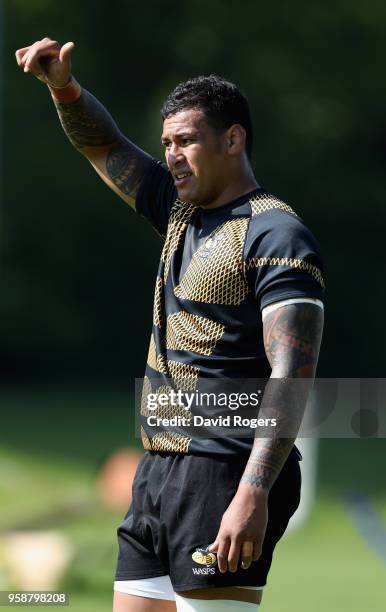 Nathan Hughes looks on during the Wasps training session held at their training ground on May 15, 2018 in Coventry, England.